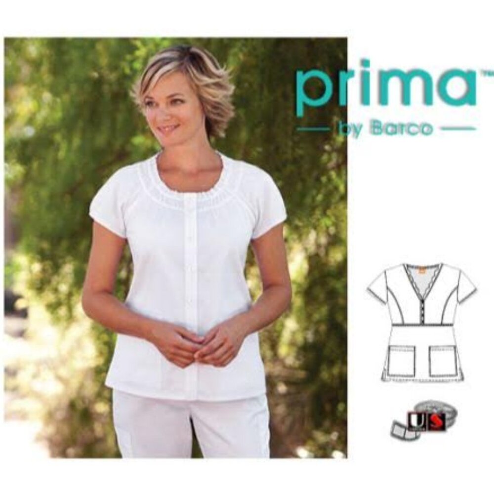 Prima™ by Barco 41312 Women's 2-Pocket Button Front Scrub Top White